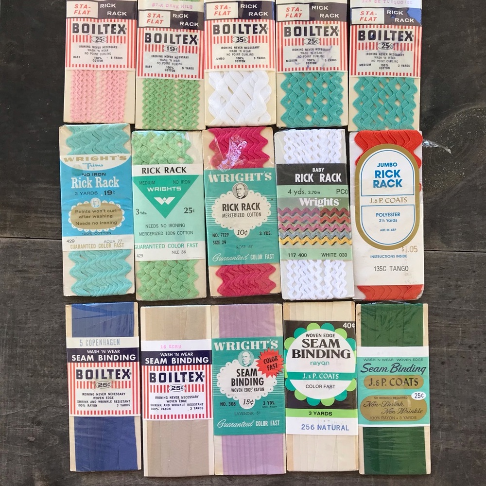 Lot of 15 Vintage Rick Rack & Seam Binding Various Colors And Manufacturers